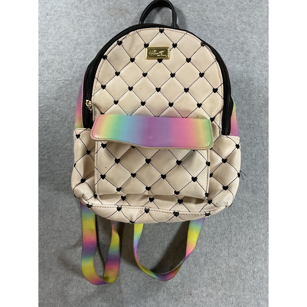 Luv Betsey by Betsey Johnson Mini Backpack Quilted Heart Rainbow Cream